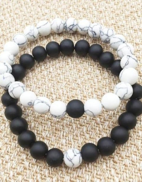 Black Tourmaline & White Howlite Natural Healing Crystal Beads Bracelet