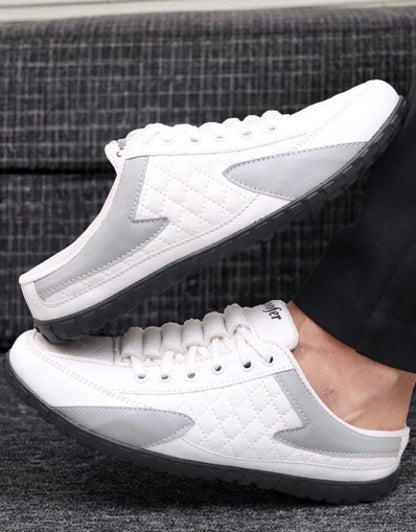 White color block lace up sneakers