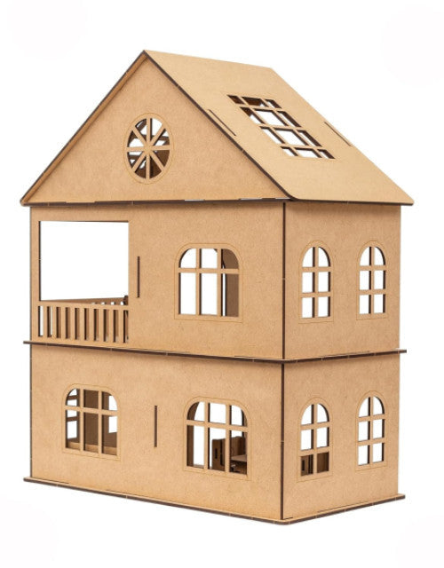 Wooden Toy House with Furniture for Kids (Free Paint Set)